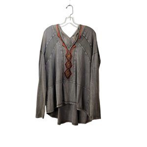 Free People Beaded Cotton jersey Long Sleeve Tunic Top
